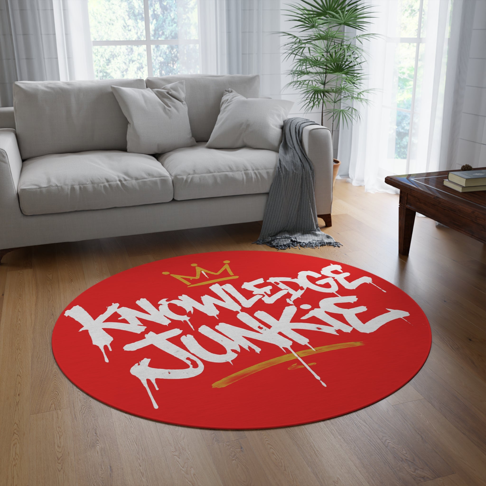 KNOWLEDGEJUNKIE RED ROUND RUG