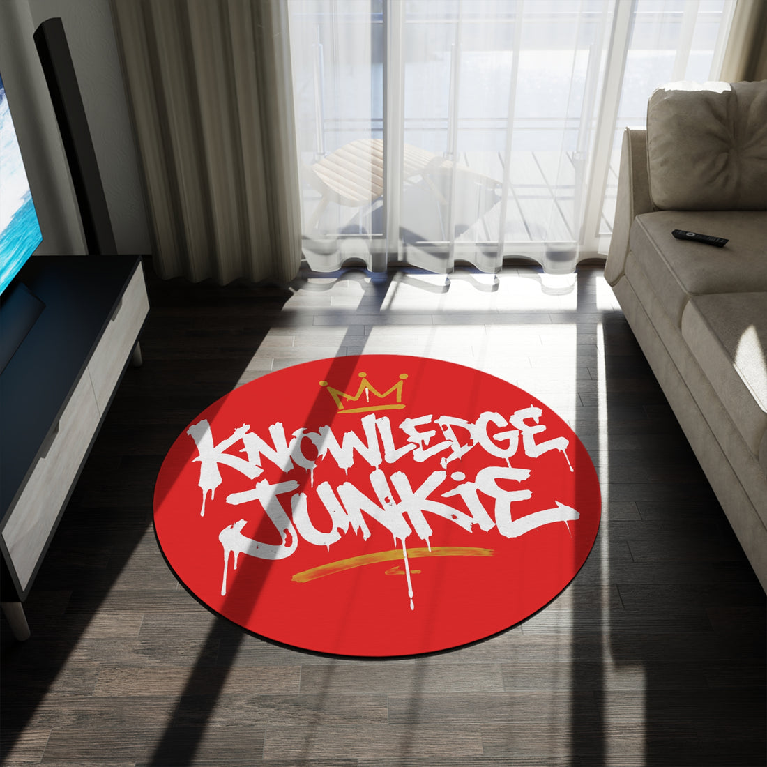 KNOWLEDGEJUNKIE RED ROUND RUG
