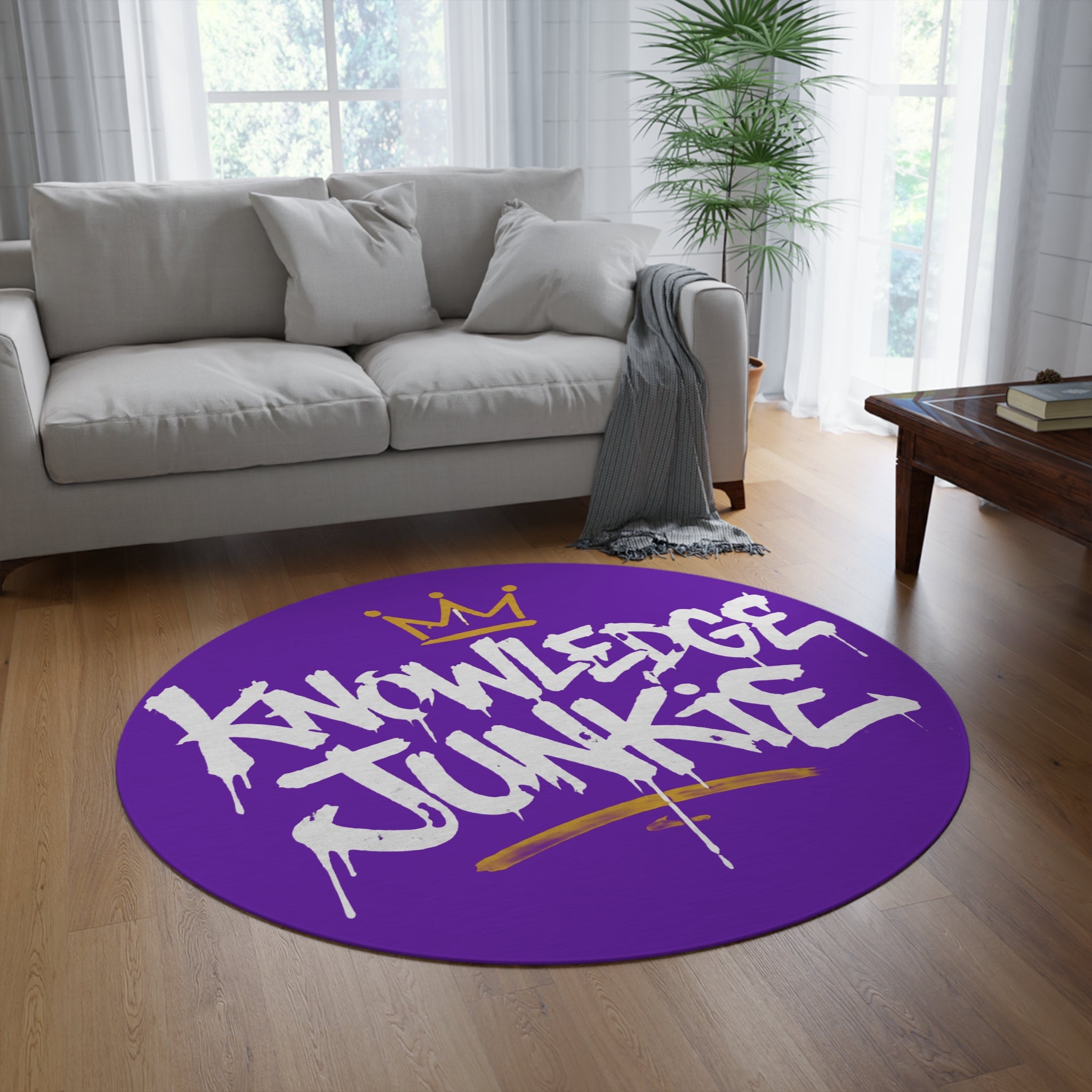 KNOWLEDGEJUNKIE PURPLE ROUND RUG