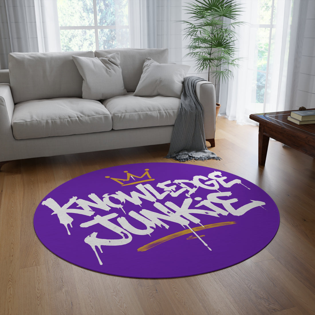 KNOWLEDGEJUNKIE PURPLE ROUND RUG